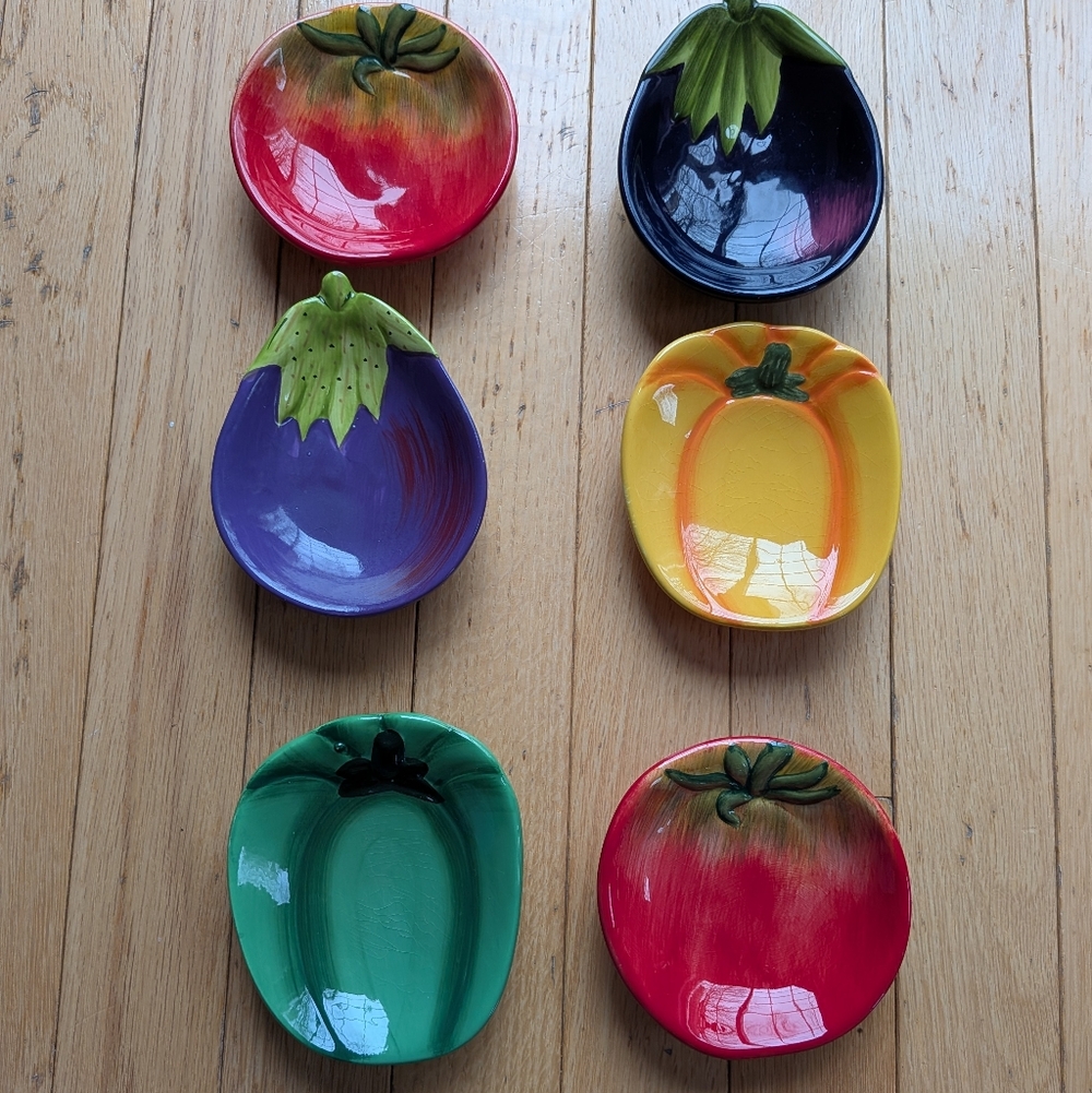 Pier 1 Imports "Fresco" Hand-Painted Ironstone Dip & Sauce Plates set Of 6
